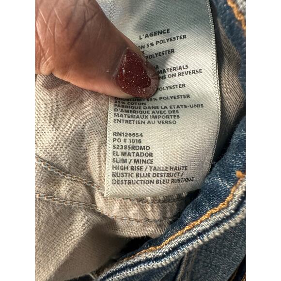 L'AGENCE El Matador Jeans Rustic Blue High Rise Distressed Cropped Denim Size 26 - Picture 4 of 12
